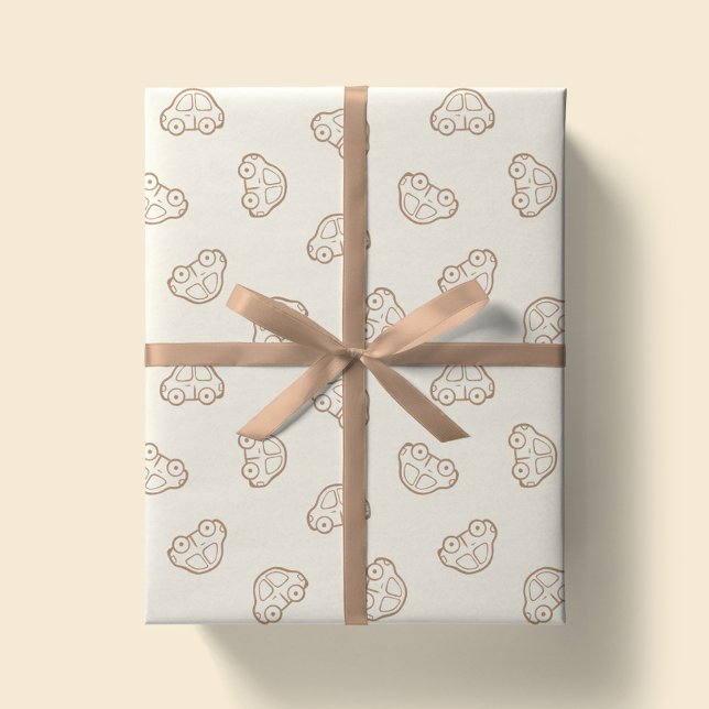 Boho Simple Cars Vehicle Modern Boy Neutral Beige Wrapping Paper (Creator Uploaded)