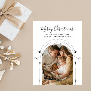 Boho Simple Doodles Chic Arch Photo Christmas Postcard