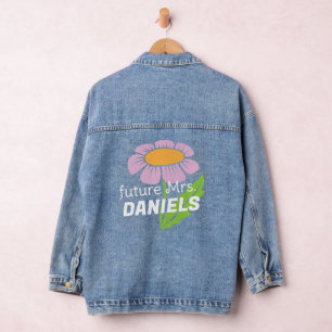 Boho Simple Flower Future Mrs Last Name Bride Denim Jacket