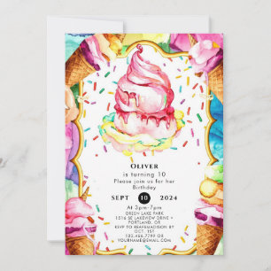 Boho Simple Magic Ice Cream Birthday Invitation