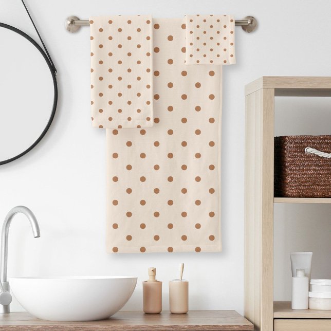 Boho Simple Modern Girly Neutral Polka Dot Beige Bath Towel Set (Creator Uploaded)