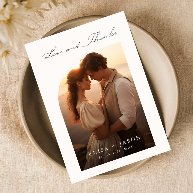 Boho Simple Modern Photo Wedding Thank You Card (Creator Uploaded)