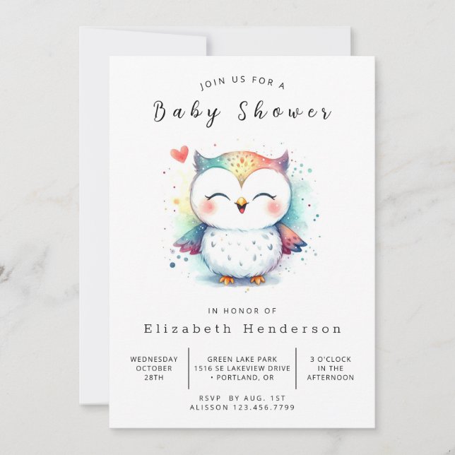 Boho Simple Owl Baby Shower Invitation (Front)