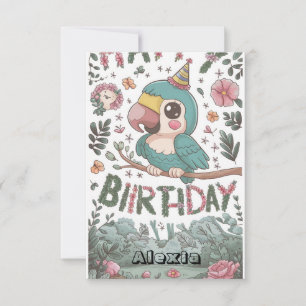 Boho Simple Parrot Digital Birthday Card