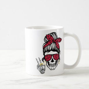 Boho Skeleton Peace Sign Messy Bun Ndana Halloween Coffee Mug