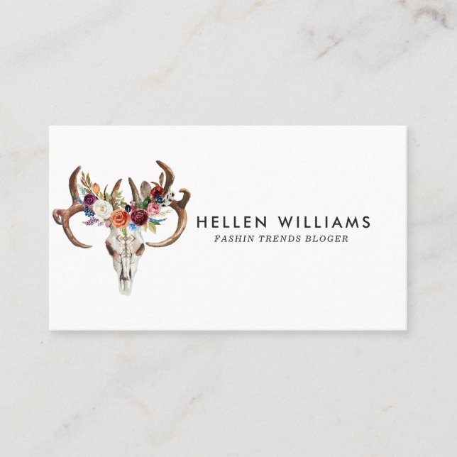 Boho skull and flowers business card (Front)