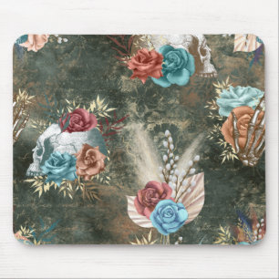 Boho Skull and Skeleton with Flowers Mouse Pad