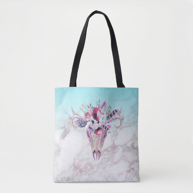 Boho Skull & Marble Ombre Tote Bag (Front)