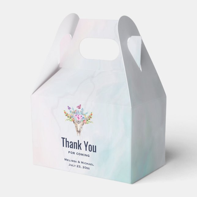 Boho Skull with Butterflies and Flowers Thank You Favour Box (Front Side)