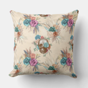 Boho Skull with Flowers Cushion