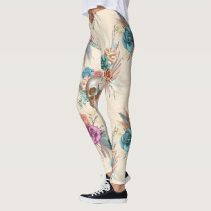 Boho Skull with Flowers Leggings