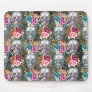 Boho Skull with Flowers Mouse Pad