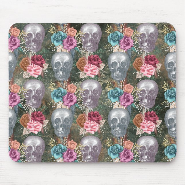 Boho Skull with Flowers Mouse Pad (Front)