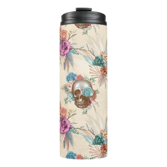 Boho Skull with Flowers Thermal Tumbler (Front)
