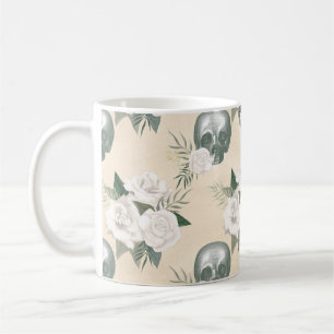 Boho Skull with White Roses Coffee Mug