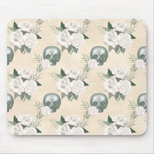 Boho Skull with White Roses Mouse Pad