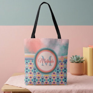 Boho Sky Teal, Orange & Pink Pattern  Tote Bag