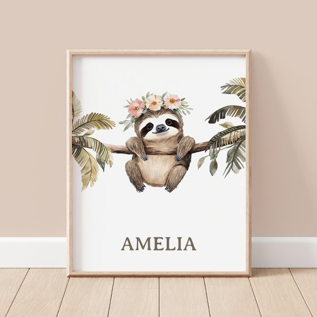 Boho Sloth Jungle Animal Nursery Wall Poster (Creator Uploaded)