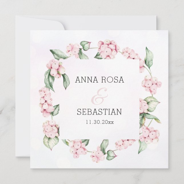 *~* Boho Snow Berry AR12 QR RSVP Wedding Invitation (Front)