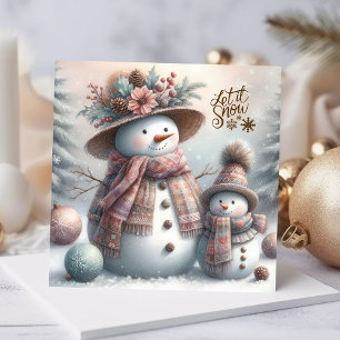 Boho Snow Woman and Child Merry Christmas  Holiday Card