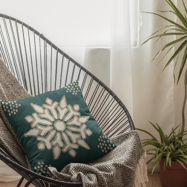 Boho Snowflake Green Throw Pillow (Creator Uploaded)
