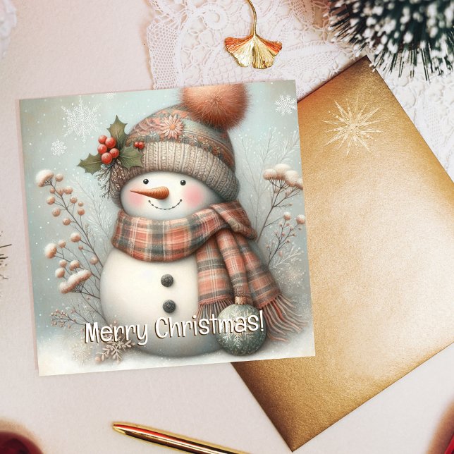 Boho Snowman Merry Christmas  Holiday Card (Creator Uploaded)