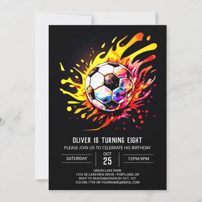 Boho Soccer Children's Printable Birthday Invitation (Front)