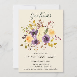 Boho Soft Color Pumpkin Give Thanks Invitation
