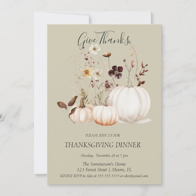 Boho Soft Colour Pumpkin Give Thanks Invitation (Front)