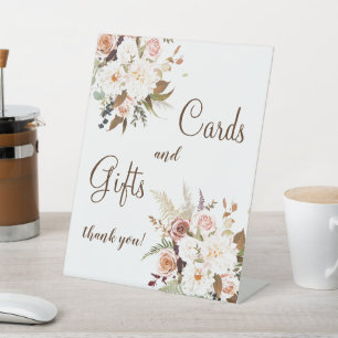 Boho Soft Coloured Rose/White Flowers Cards & Gift Pedestal Sign
