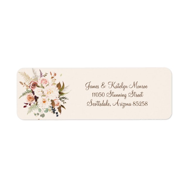 Boho Soft Coloured Rose/White Flowers Return Address Label (Front)