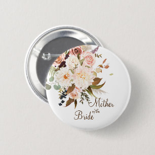 Boho Soft Coloured Rose/White Flowers Wedding 6 Cm Round Badge