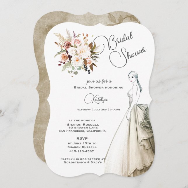 Boho Soft Coloured Roses Flowers Bridal Shower  (Front/Back)