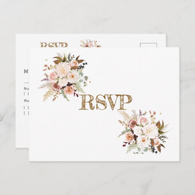 Boho Soft Coloured Roses/ White Flowers RSVP Postcard (Front/Back)