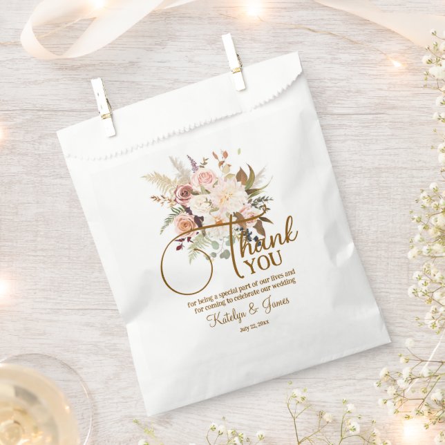 Boho Soft Coloured Roses White Flowers Wedding  Favour Bag (Clipped)
