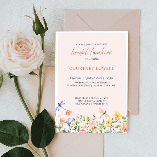 Boho Soft Flowers and Dragonflies Bridal Luncheon Invitation (Creator Uploaded)
