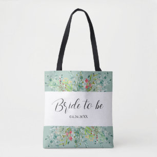 Boho Soft Green with Wildflowers Bride to Be Tote Bag