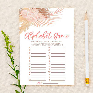 Boho Soft Pink Floral Alphabet Baby Shower Game Stationery