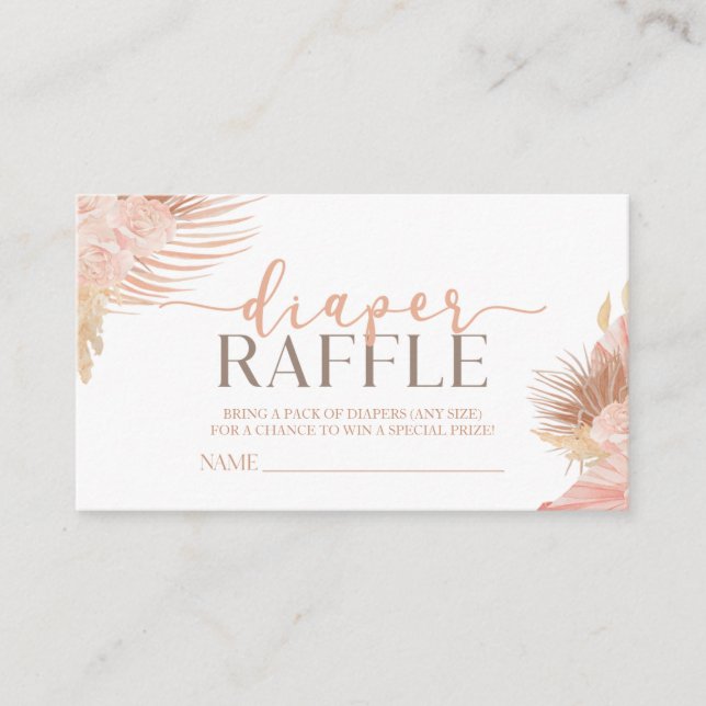 Boho Soft Pink Floral Baby Shower Diaper Raffle Enclosure Card (Front)