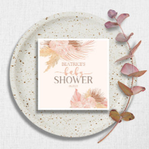 Boho Soft Pink Floral Flower Baby Shower Napkin