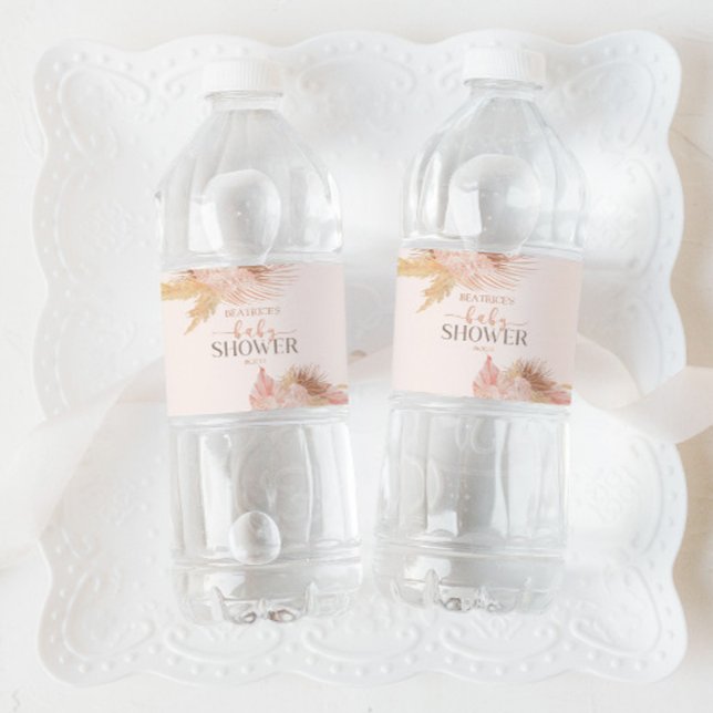 Boho Soft Pink Floral Flower Baby Shower Water Bottle Label (Creator Uploaded)