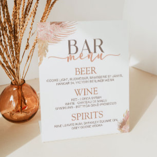Boho Soft Pink Floral Flower Bar Menu Pedestal Sign