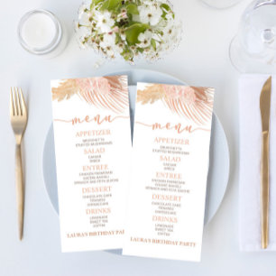 Boho Soft Pink Floral Flower Birthday Party Food Menu