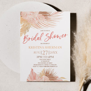 Boho Soft Pink Floral Flower Bridal Shower Invitation