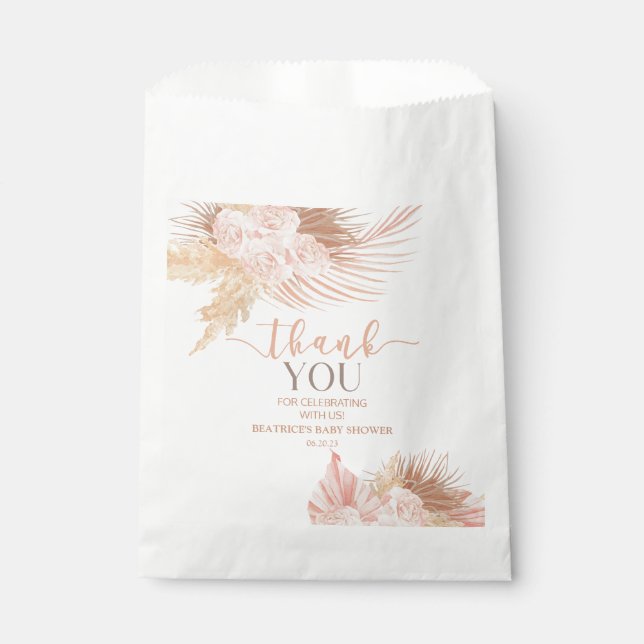 Boho Soft Pink Floral Flowers Baby Shower Favour Bag (Front)