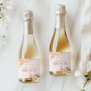 Boho Soft Pink Floral Flowers Bridal Shower Brunch Sparkling Wine Label