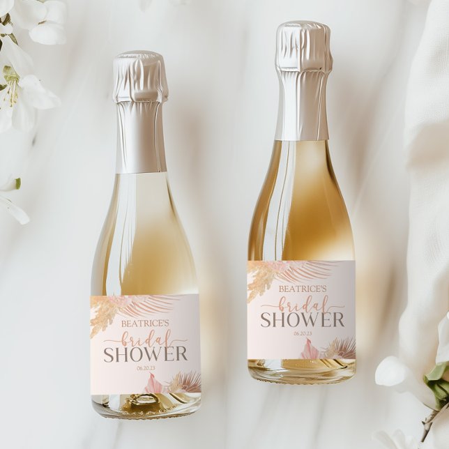 Boho Soft Pink Floral Flowers Bridal Shower Mini Sparkling Wine Label (Creator Uploaded)