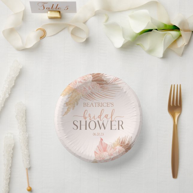 Boho Soft Pink Floral Flowers Bridal Shower Paper Plate (Wedding)