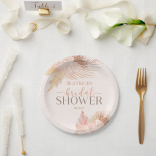Boho Soft Pink Floral Flowers Bridal Shower Paper Plate