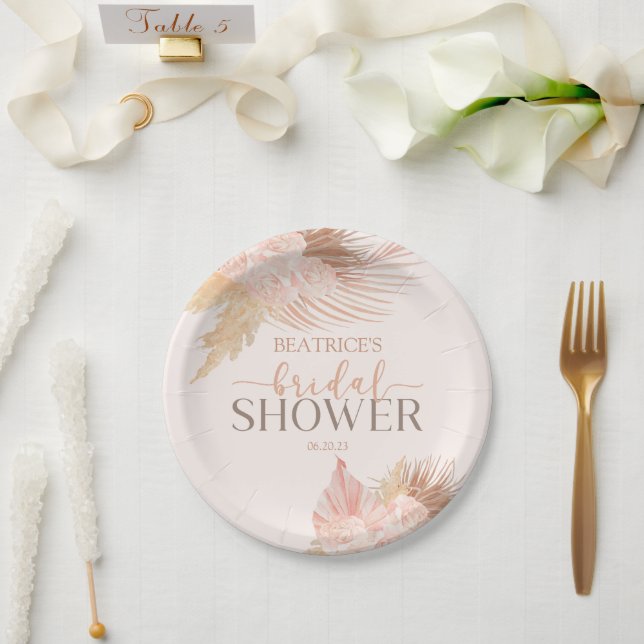 Boho Soft Pink Floral Flowers Bridal Shower Paper Plate (Wedding)